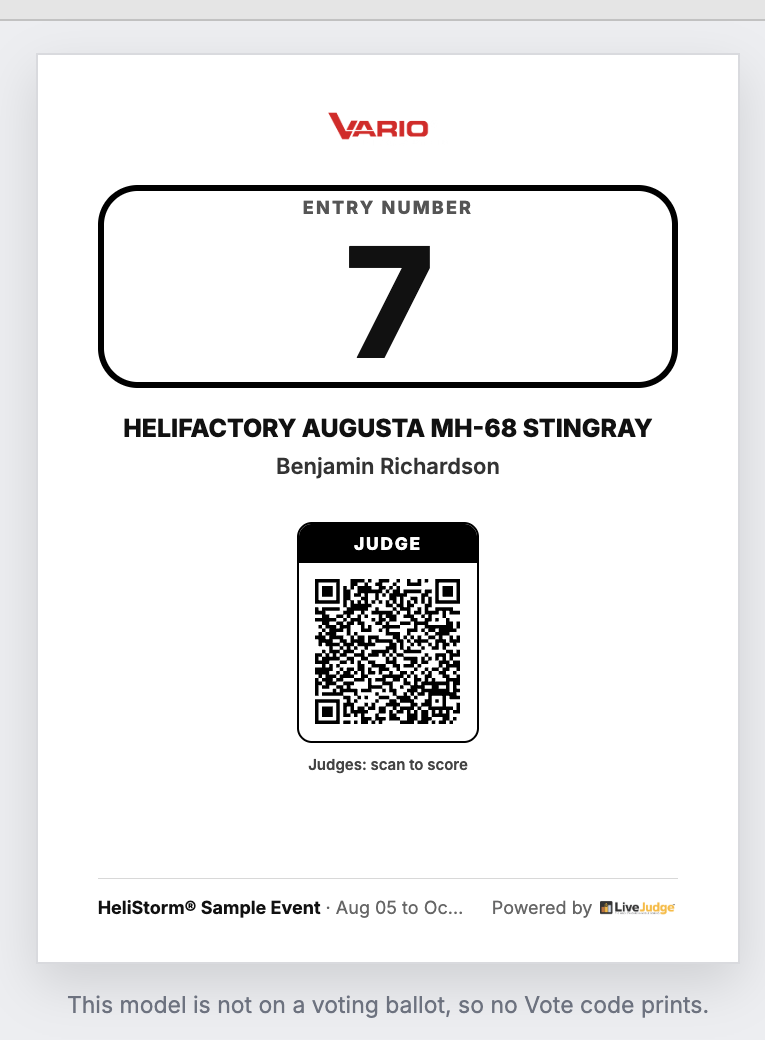 A scan sheet with only a JUDGE code