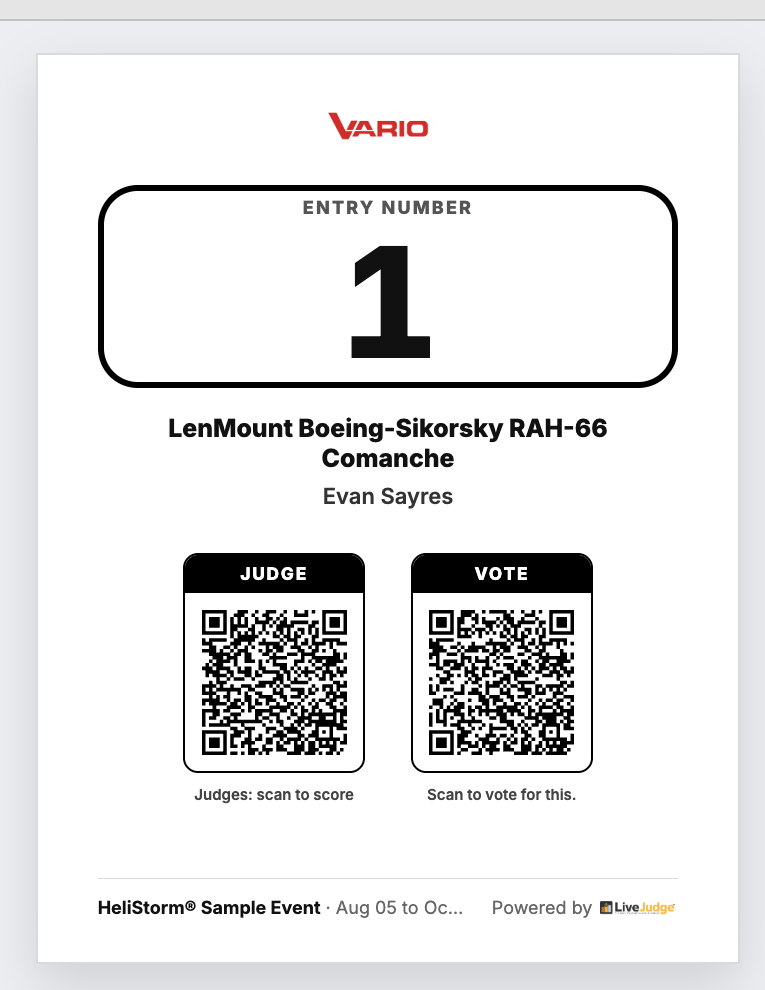 A scan sheet showing entry number 1 with a JUDGE code and a VOTE code