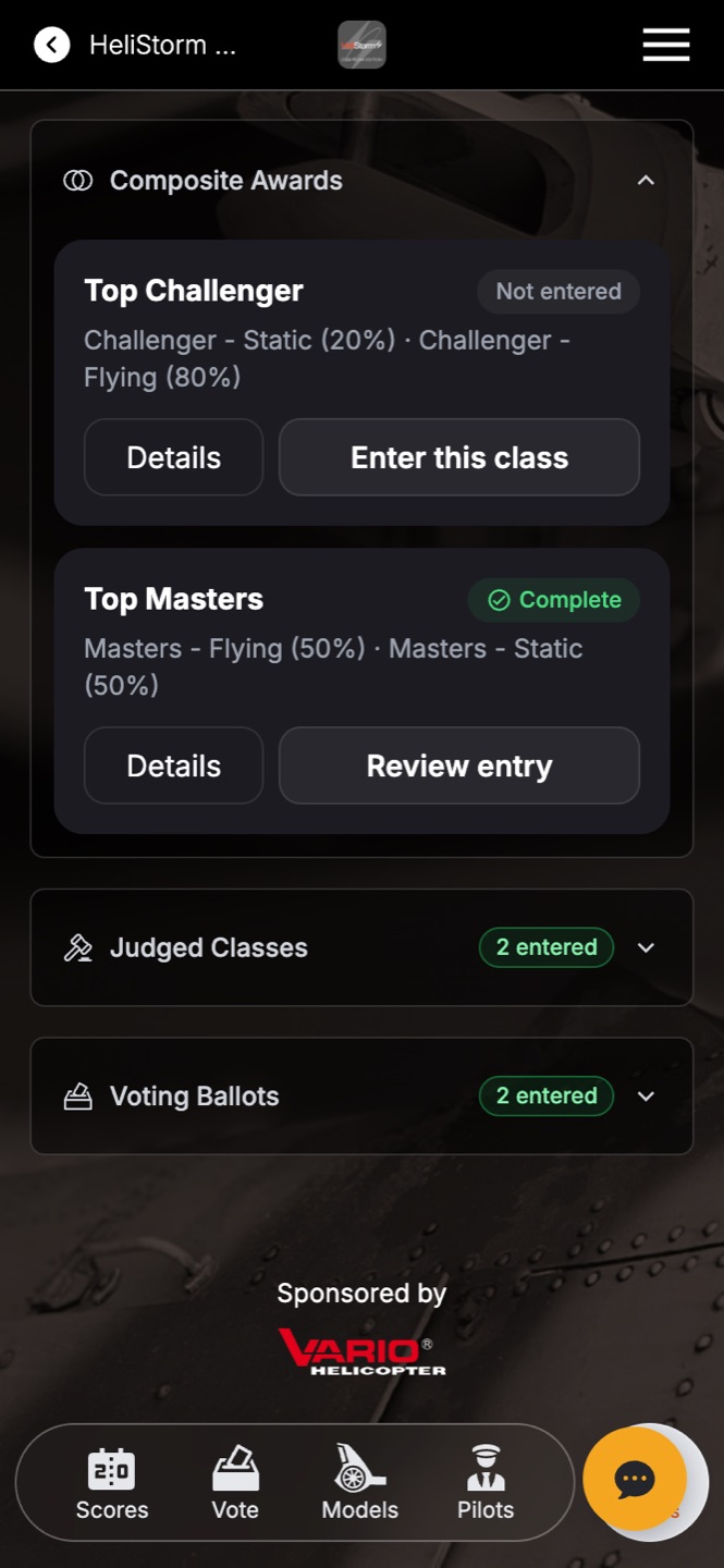 Composite Awards show their component classes and weights right on the card.