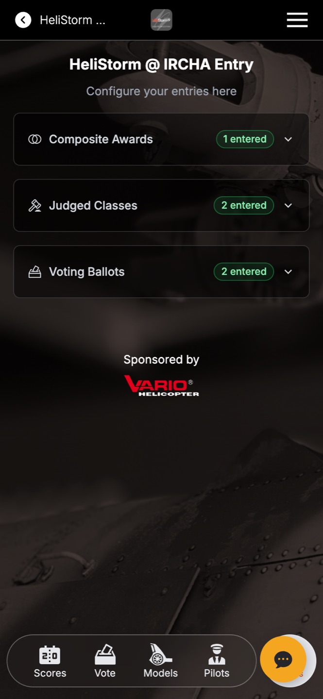 The entry screen: three sections, each showing how many items the contestant has entered.