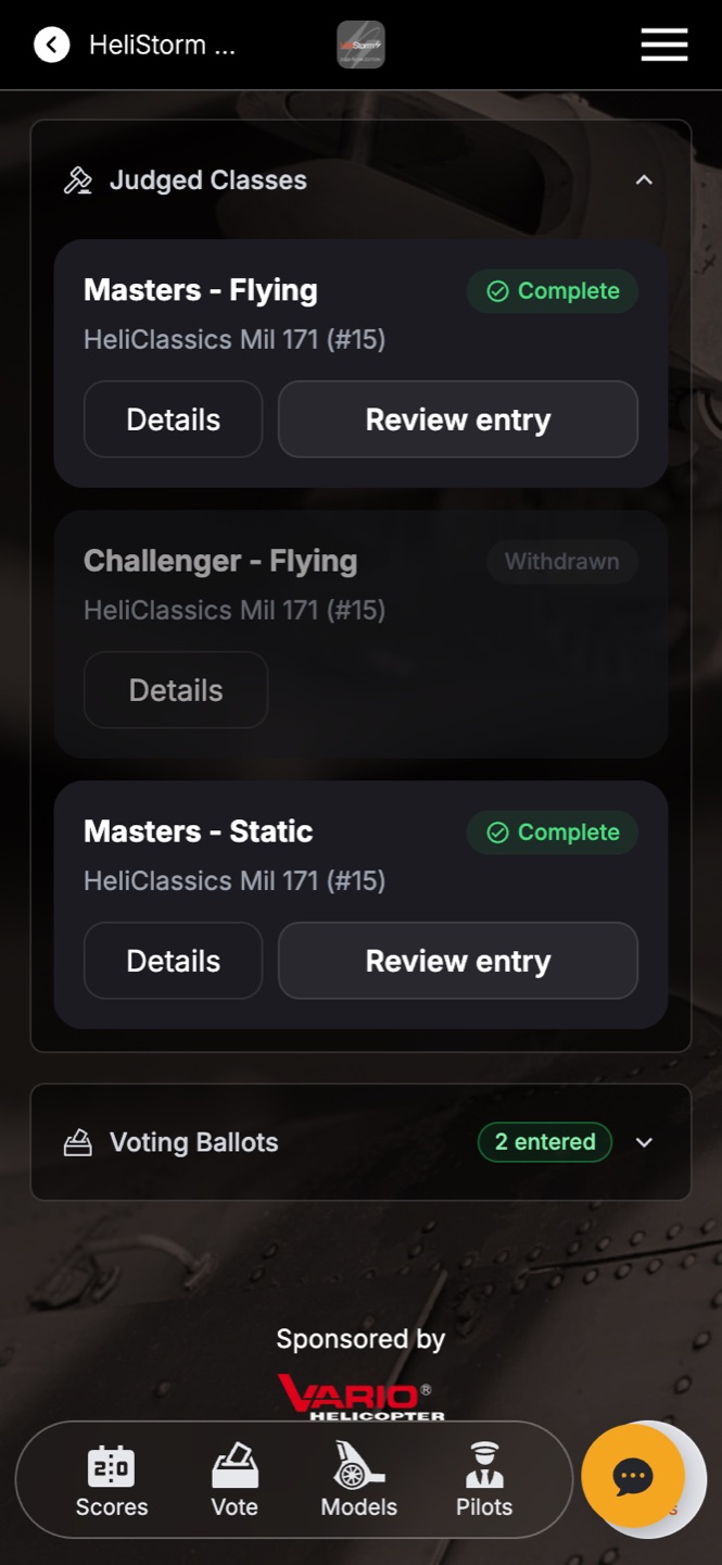 Judged Classes expanded — status chips and a clear action on every card.