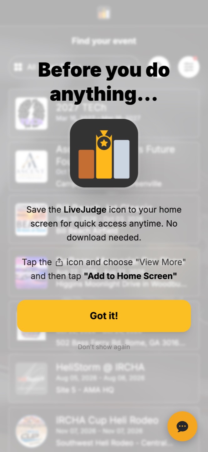 The one-time add-to-home-screen tip contestants see on their phone.