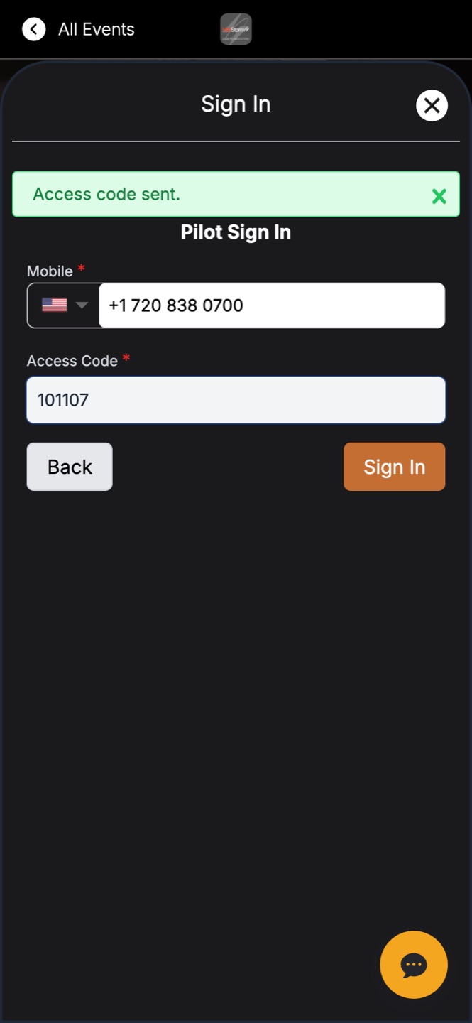 Phone + texted access code. That's the whole login.